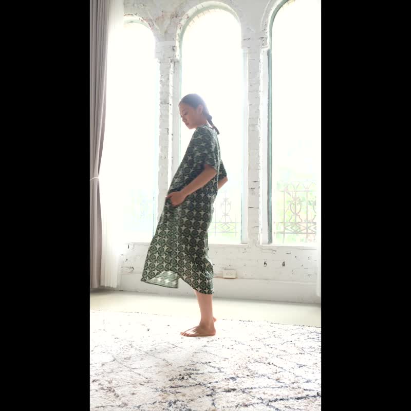 印度盖染钥匙领洋装 / 巴里纱 黄蓝莓 - 洋装/连衣裙 - 棉．麻 黄色