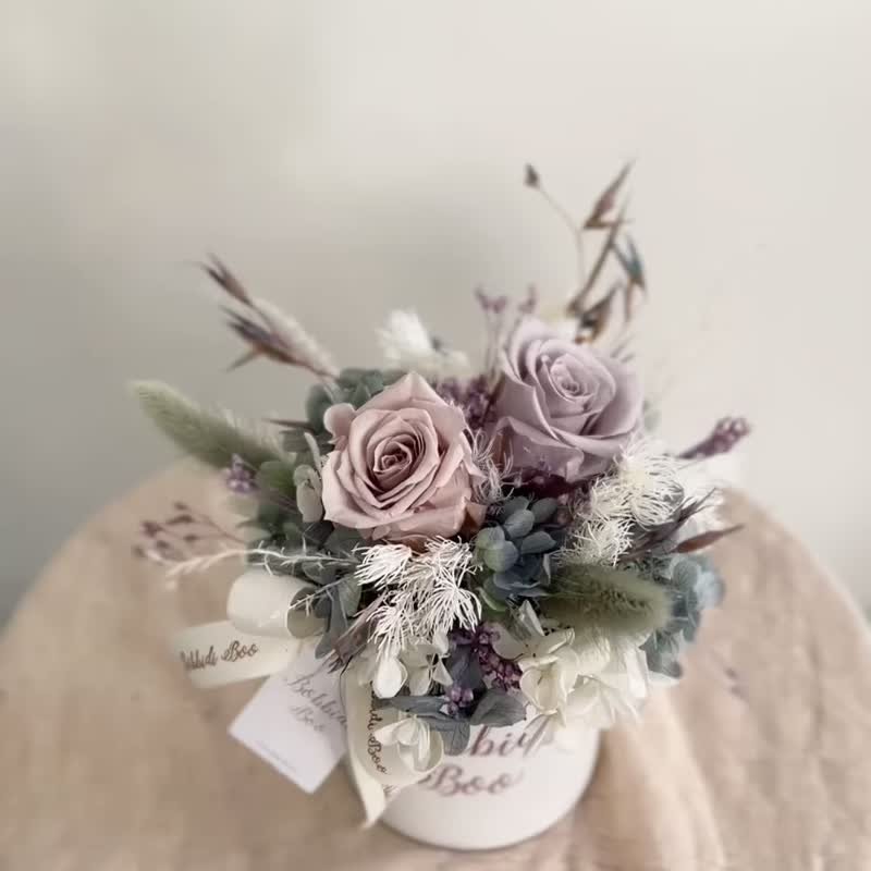 【永生玫瑰花盆花】• 情人节礼物/生日礼物/永生花/永生玫瑰花 - 干燥花/捧花 - 植物．花 灰色