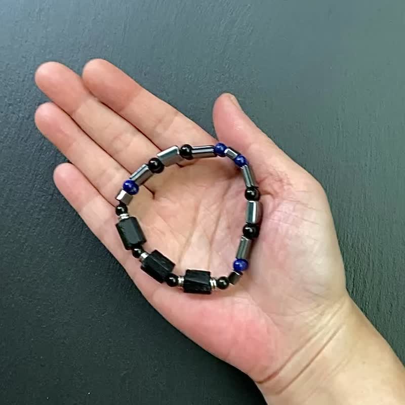黑碧玺原石 青金石 黑胆石 太赫兹 黑曜石 个性钢 手链 手环 - 手链/手环 - 水晶 多色
