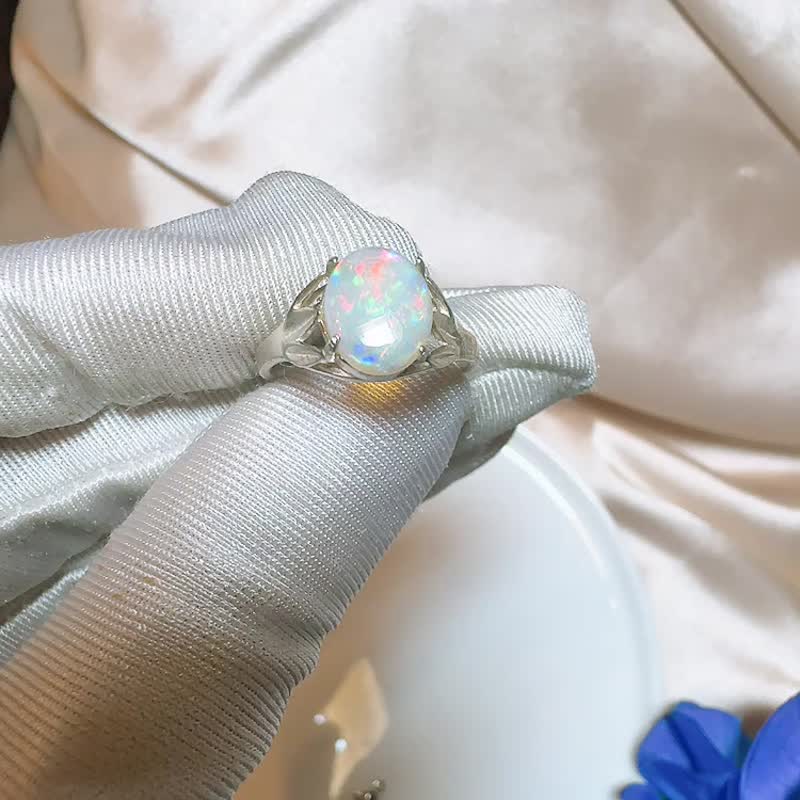 【西洋古董饰品】英国纯银天然 Opal 澳洲欧泊石萤光蛋白石 戒指 - 戒指 - 贵金属 多色