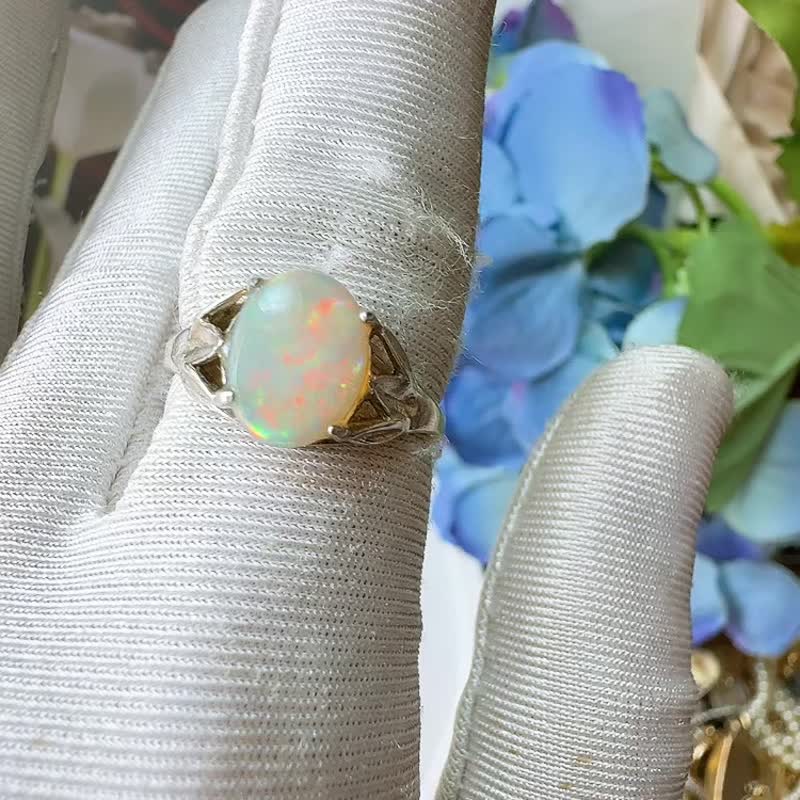 【西洋古董饰品】英国纯银天然 Opal 澳洲欧泊石萤光蛋白石 戒指 - 戒指 - 贵金属 多色