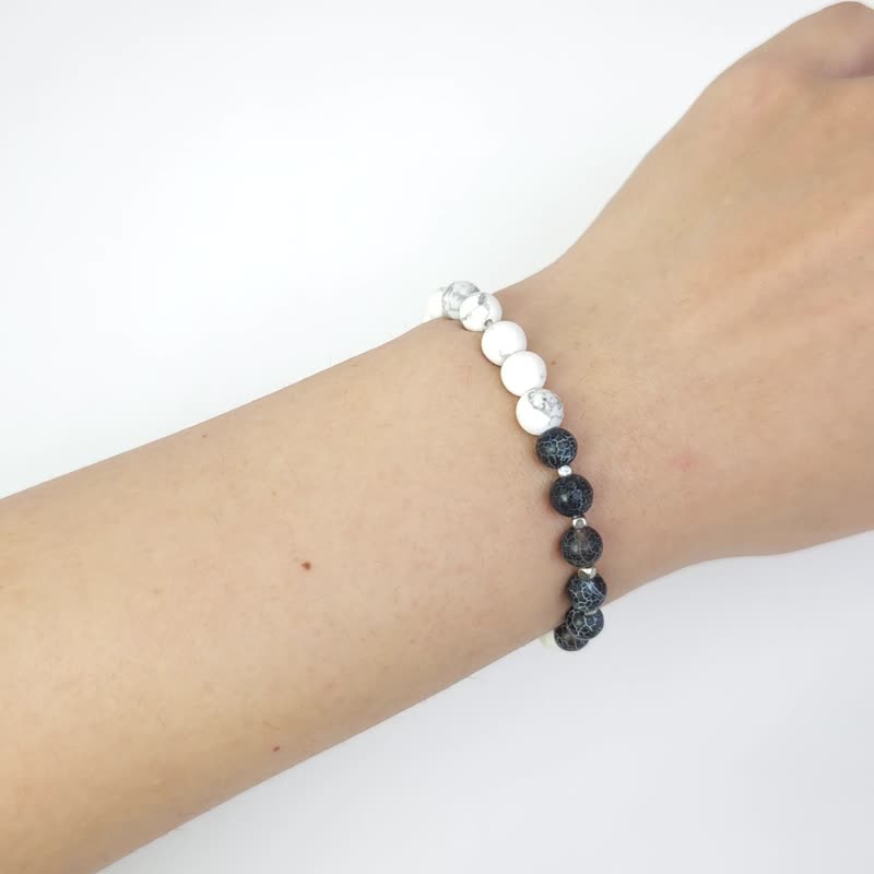 风雪玛瑙(白松石/黑风化玛瑙珠)(13、14cm) - 手链/手环 - 石头 蓝色