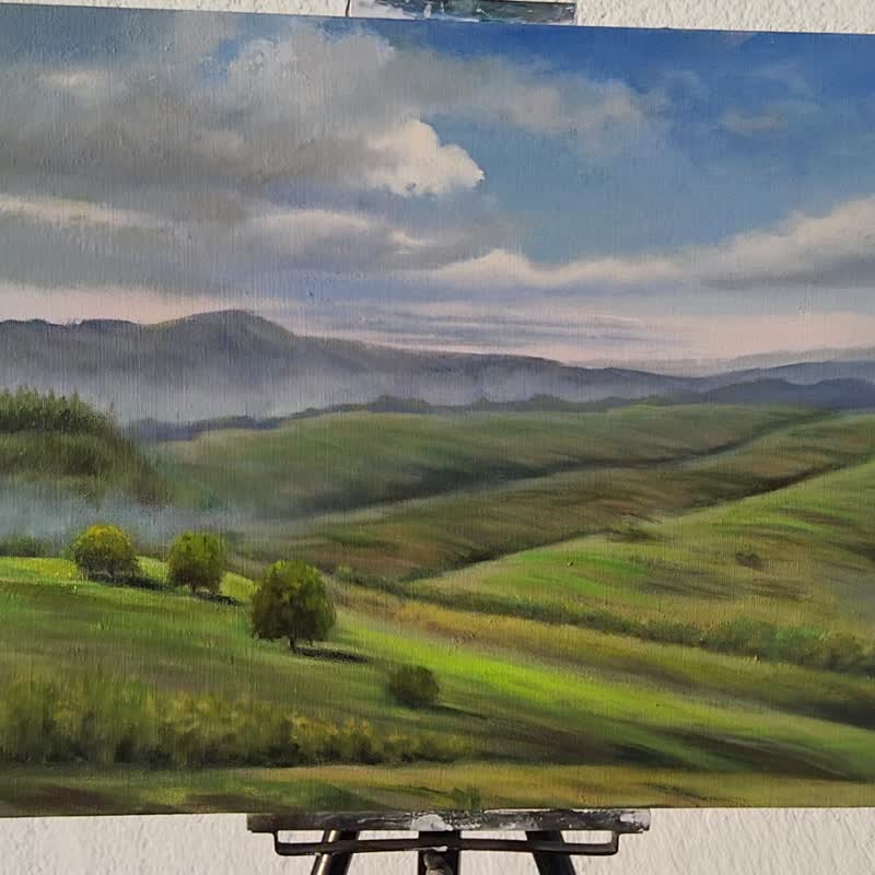 托斯卡纳田园绘画风景原创艺术托斯卡纳乡村场景艺术品 - 墙贴/壁贴 - 亚麻 