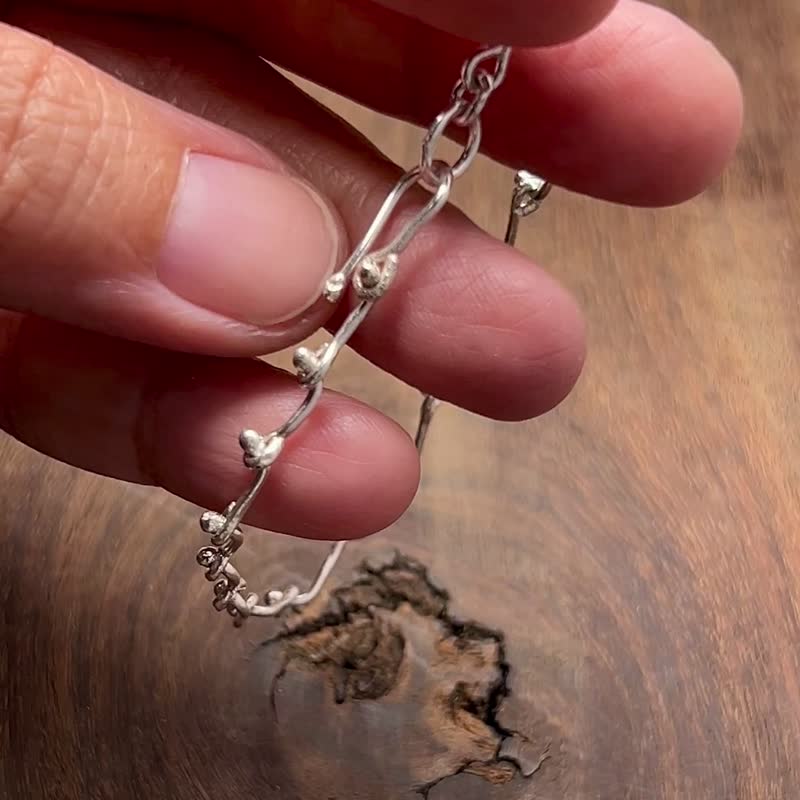 【Line 系列】 #a444 熔珠手链/ 925银/ 手工礼物/ 定制化 - 手链/手环 - 银 银色