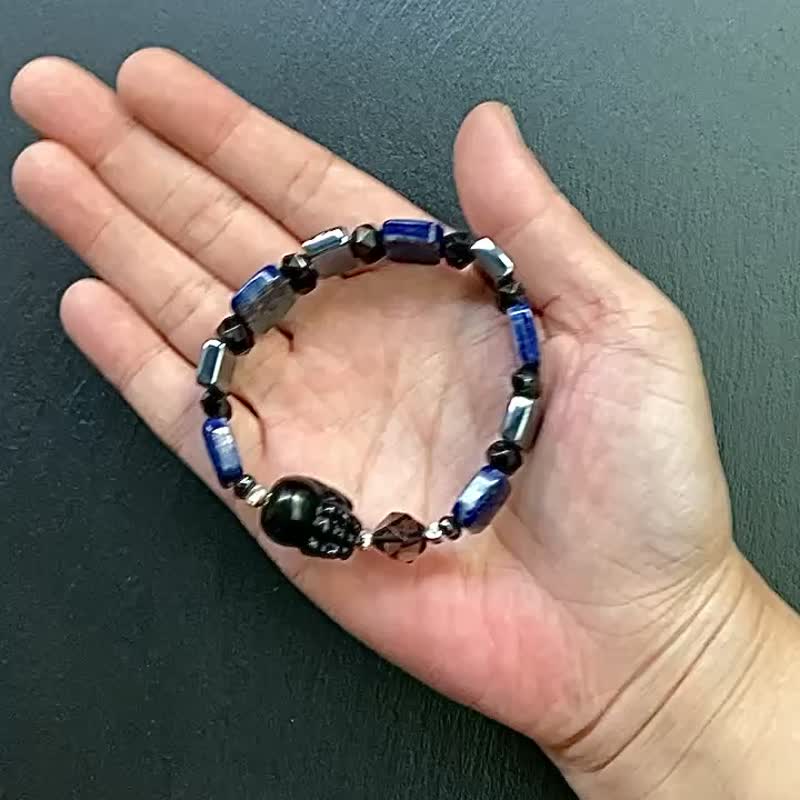 青金石x太赫兹x冰曜石x黑曜石x黑胆石x银沙黑曜石貔貅纯银手链 - 手链/手环 - 水晶 多色