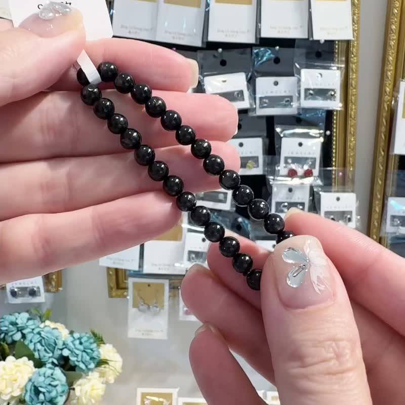 最高级别高光金运石紫苏辉石5mm小咪珠主吸引财富财运能量偏财 - 手链/手环 - 水晶 黑色