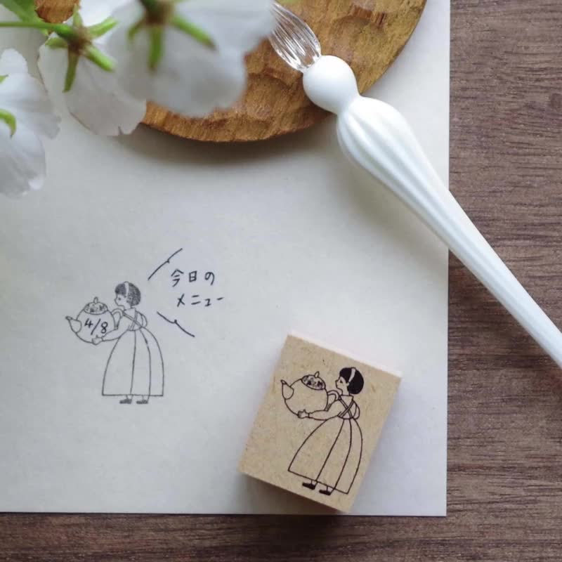 茶壶与波波头女孩 可爱印章 - 印章/印台 - 木头 咖啡色