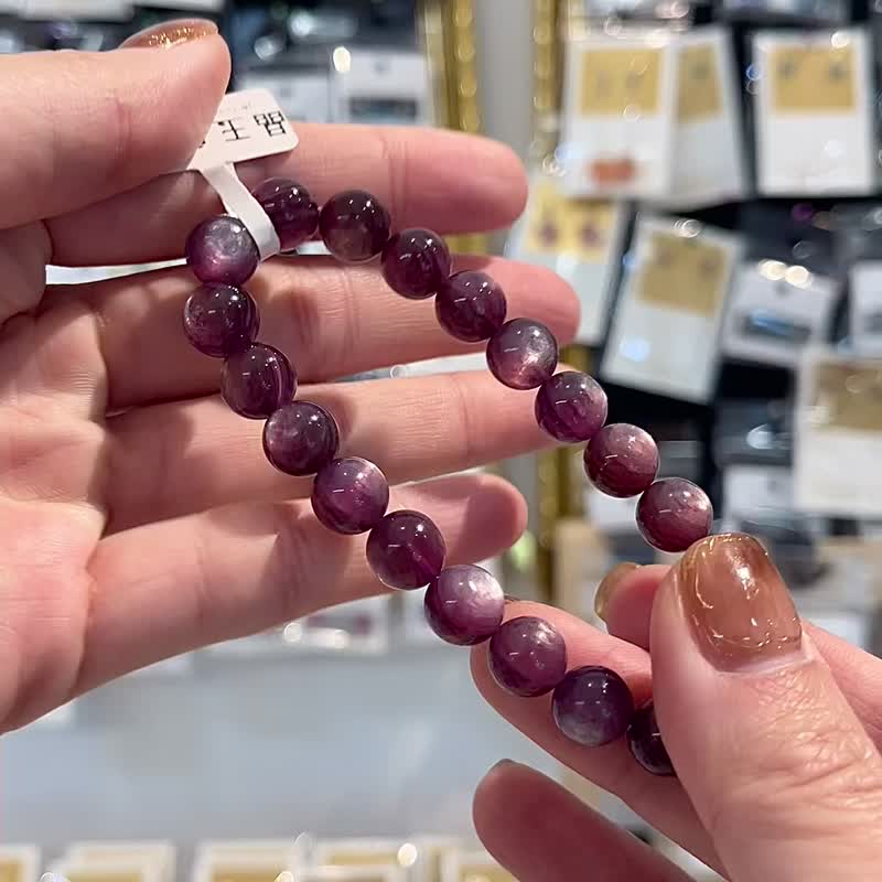 小精品深紫罗兰紫锂云母9mm21.26g手珠统合心智与心灵缓和焦虑 - 手链/手环 - 水晶 紫色