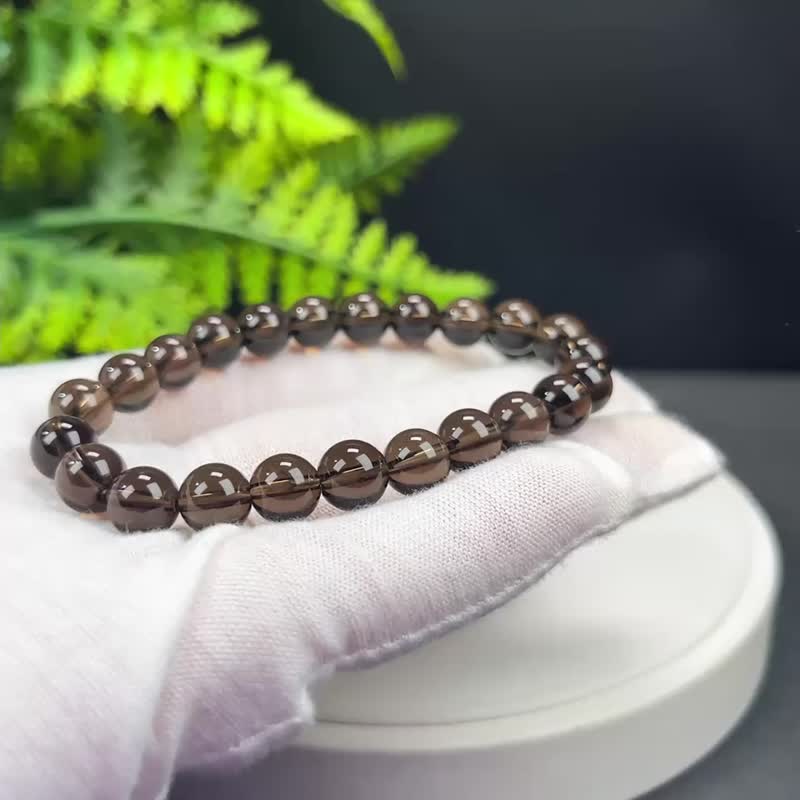 精品玻璃体茶晶手串8mm冰透烟水晶手錬勇气信心阳性能量辟邪驱灾 - 手链/手环 - 水晶 