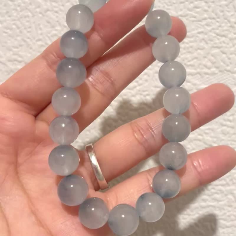 蓝境柔光 灰蓝闪耀【精品级冰飘丝绒灰蓝兔毛手串】一物一拍 - 手链/手环 - 水晶 多色