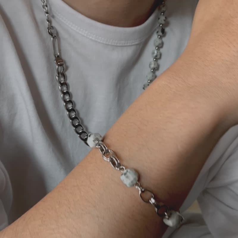 Unisex | 极昼系 - 日晕 * 天山蓝 沟通 智慧 信心 不锈钢手链 - 手链/手环 - 水晶 银色