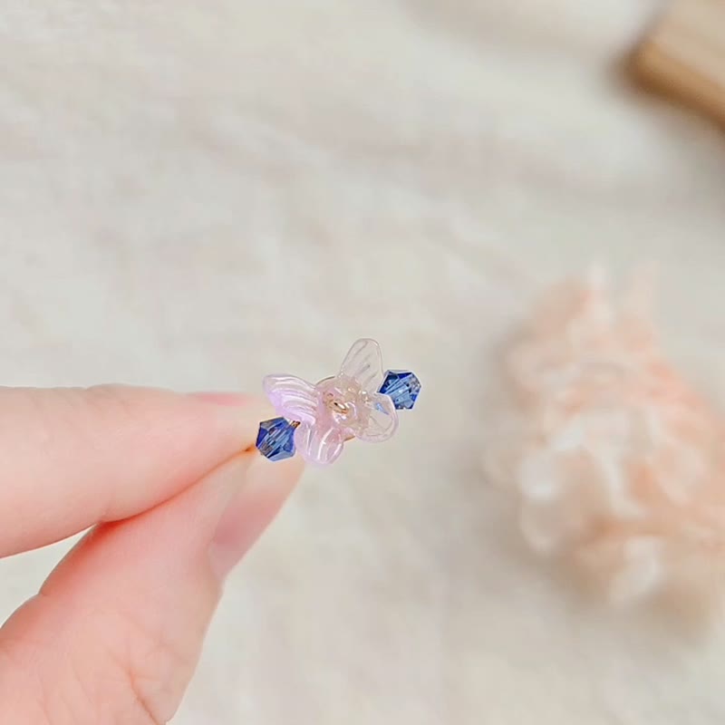 14K包金 戒指 蝴蝶 可调整 开口戒 小巧 礼物 情人节 七夕 蓝紫 - 戒指 - 树脂 蓝色