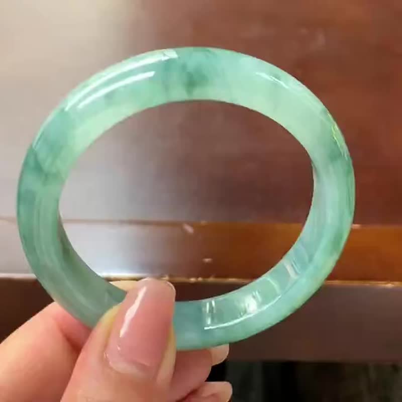 冰种翡翠天然翡翠玉镯A玉手镯 玉鈪 • 冰种湖绿飘花翡翠福镯 - 手链/手环 - 玉石 绿色