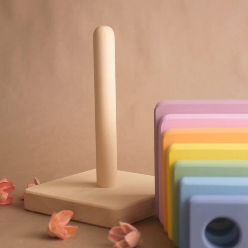 柔和的木质堆叠环方形最佳蒙特梭利儿童教育玩具 - 玩具/玩偶 - 木头 粉红色