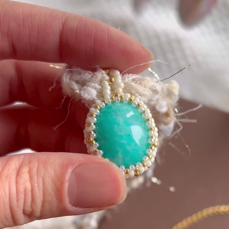 天然天河石 可爱森系 混线钩织 串珠吊坠颈链 - 项链 - 水晶 