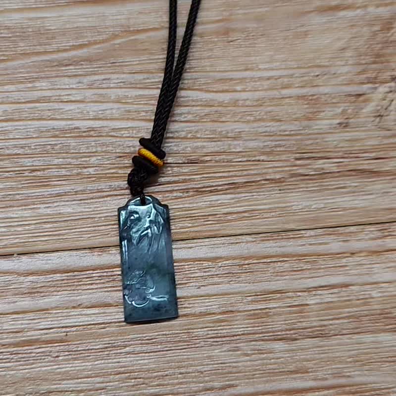 亲翠 天然翡翠 冰乌鸡随型手雕竹兰调整式绳链 - 项链 - 玉石 多色