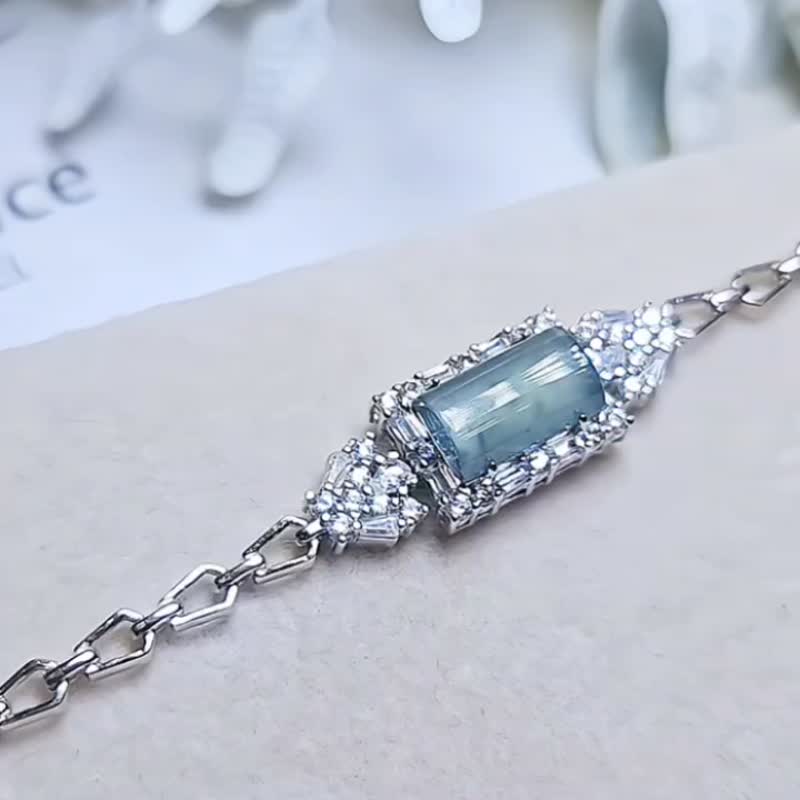 |女神蓝灯管|A货翡翠冰玻蓝灯管11.4mm纯银镀18k小奢华手链 - 手链/手环 - 玉石 