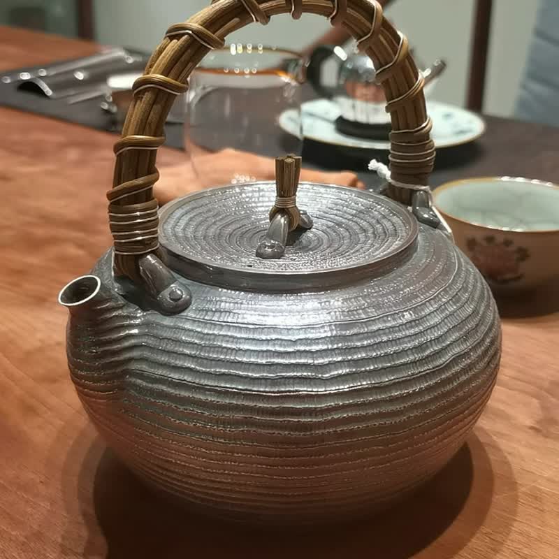 尚帧品 说陶银壶 纯银汤沸 银壶纯银9999一张打口打出 1050cc - 茶具/茶杯 - 纯银 