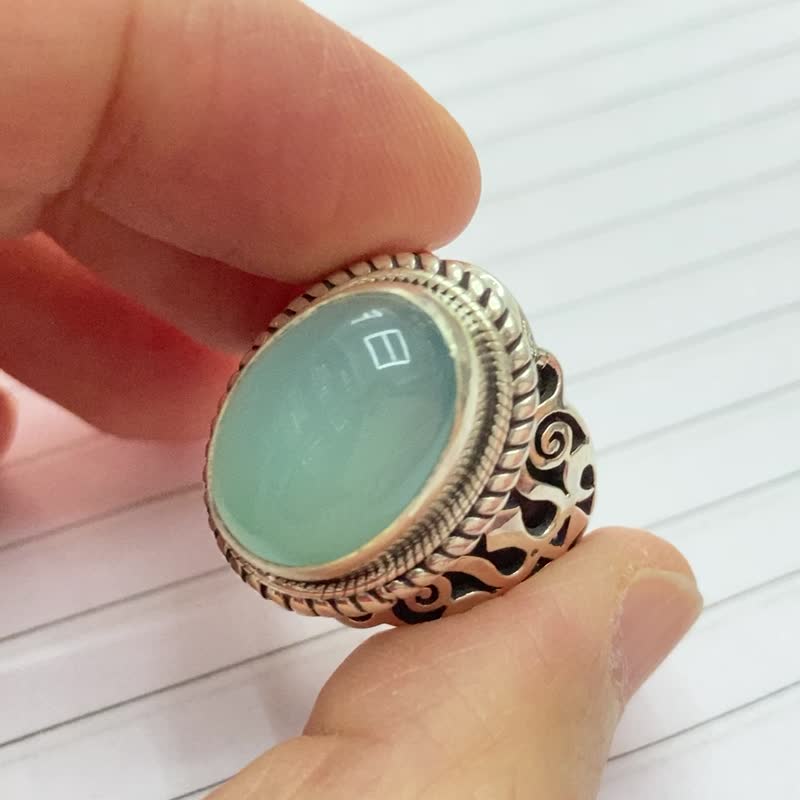 天然 蓝玉髓 戒指 尼泊尔 手工制 925纯银 - 戒指 - 玉石 