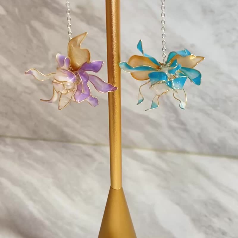 Jocelyn 水晶花饰品-球花戒指-桃红/造花液/树脂花/滴胶/耳饰/花/ - 金工/饰品 - 树脂 紫色