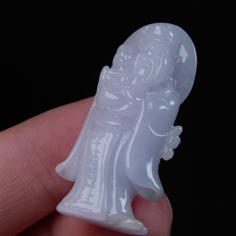 【福气临门】白翡翡翠福禄寿福星 | 天然缅甸玉A货翡翠 | 送礼 - 吊饰 - 玉石 紫色