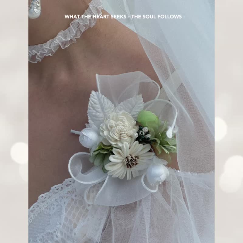 2朵1组绿色系手作花,胸花,布纱花,手腕花,礼服花,婚宴配饰,舞台花 - 胸花/手腕花 - 聚酯纤维 绿色
