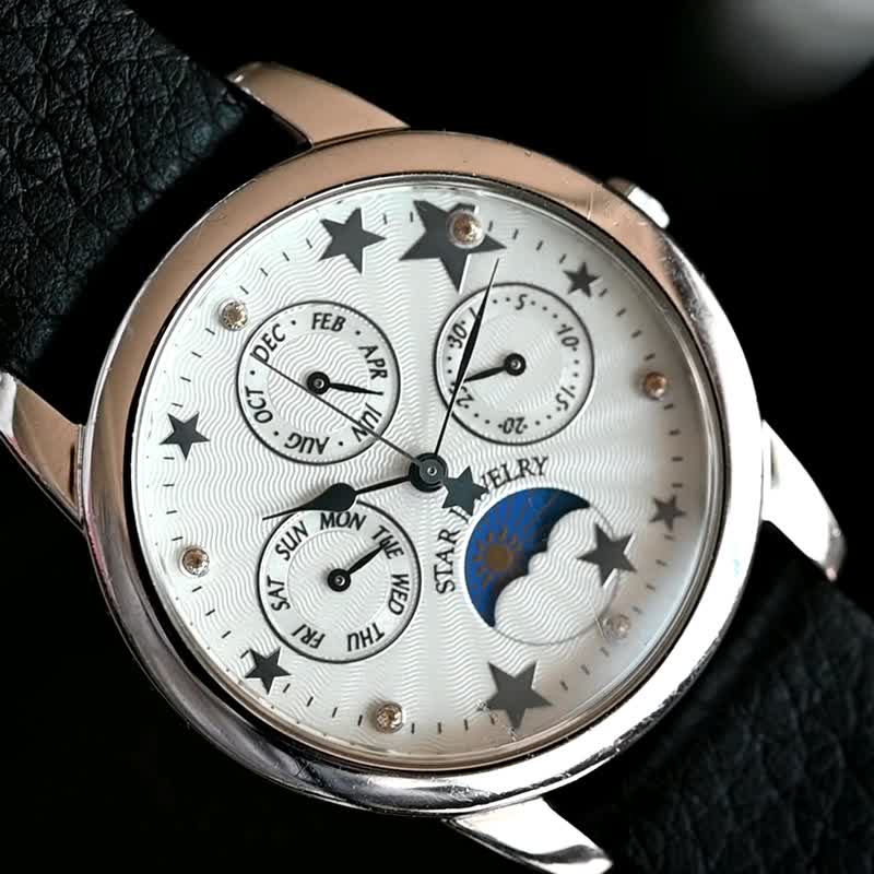 STAR JEWELRY 925银表壳 33毫米 中性男士石英三历腕表 - 男表/中性表 - 纯银 白色