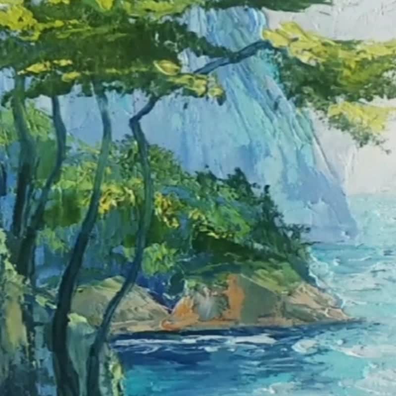 Seascape painting Miniature painting Original art Mountain landscape 5.9*8.6in - 海报/装饰画/版画 - 其他材质 绿色