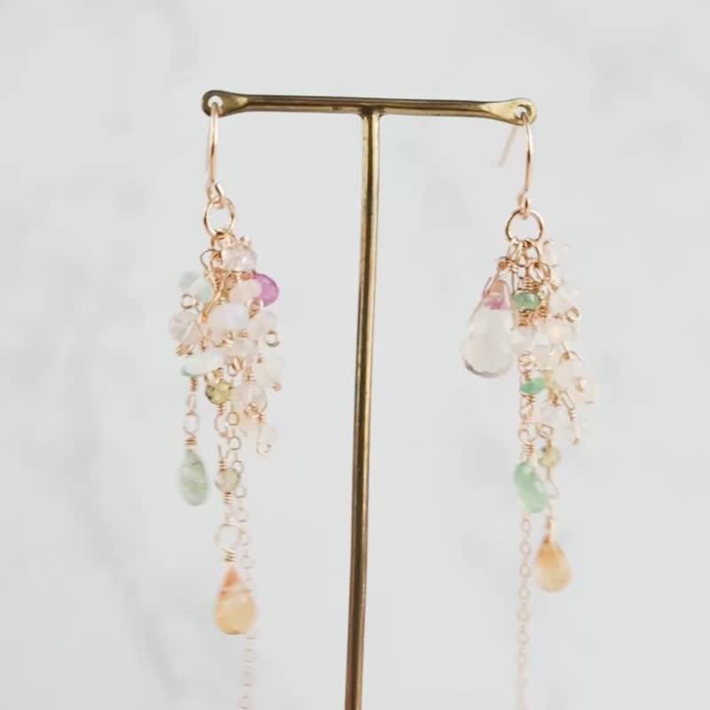 14KGF 奥勒冈日长石 绿宝石 蓝宝石 黄水晶 红宝石 欧泊 耳针 耳夹 耳扣式耳坠 - 耳环/耳夹 - 石头 