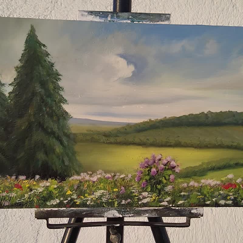 粮田绘画风景原创艺术画布野花场景艺术品 - 插画/绘画/写字 - 木头 