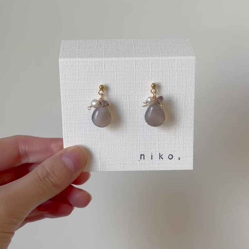 手作耳环 耳夹  玛瑙  日本手作家 - 耳环/耳夹 - 玉石 灰色