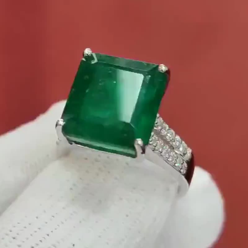 AAA天然祖母绿戒指 14K白金 女士祖母绿珠宝 周年纪念礼物 - 戒指 - 宝石 绿色