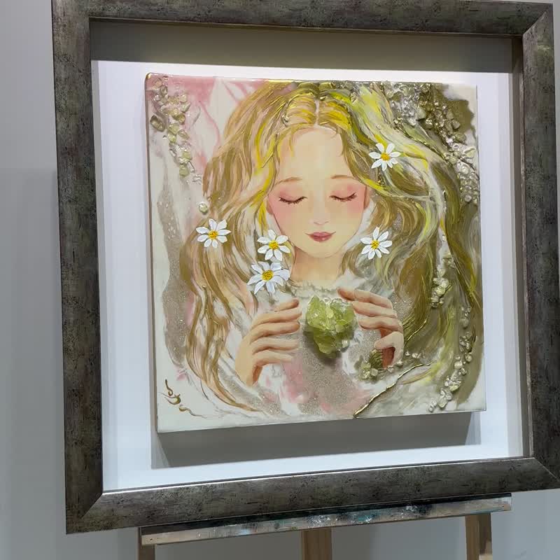 王咖咖 油画 水晶 复合媒材 Dasiy 60x60cm - 海报/装饰画/版画 - 水晶 金色