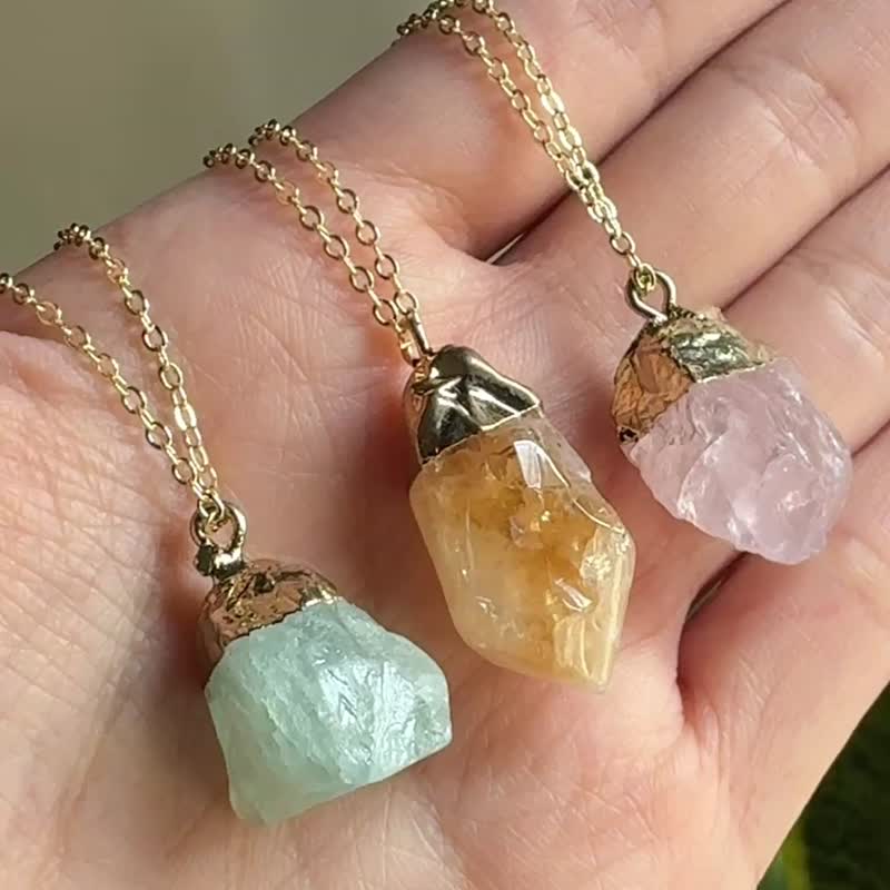 原石水晶 黄水晶 绿萤石 粉晶 天然原矿石项链 疗愈礼物 - 项链 - 半宝石 橘色