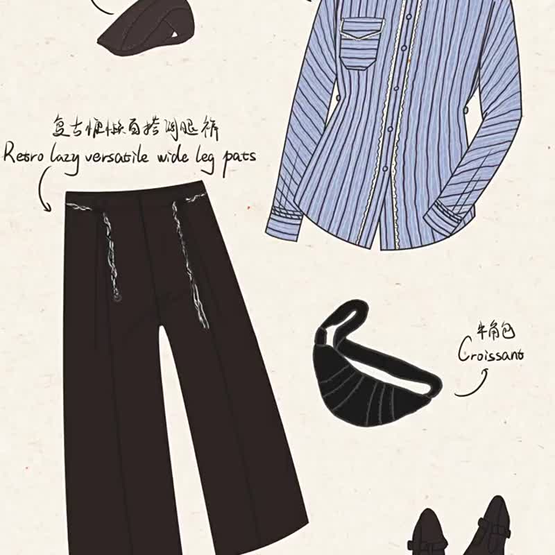 詩漾左岸法式文藝可收腰上衣 蕾絲花邊通勤白襯衫 條紋襯衣 - 女装衬衫 - 棉．麻 蓝色