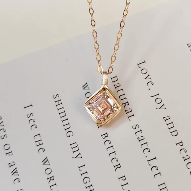 頂級品質仿鑽項鍊 晶瑩火彩培育石阿斯切吊墜 14KGF簡約項鍊 - 项链 - 半宝石 