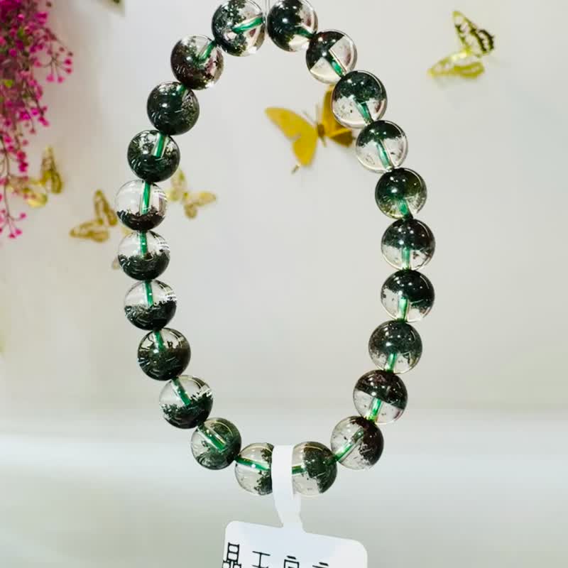 精品玻璃体半盆招财森林绿幽灵8mm17.46g正财事业贵人缘生意缘 - 手链/手环 - 水晶 