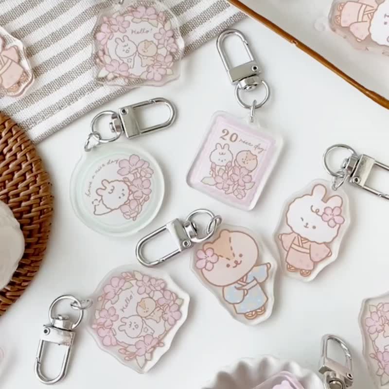 软绵绵的樱花吊饰六代/钥匙圈/5款图案 - 钥匙链/钥匙包 - 压克力 粉红色