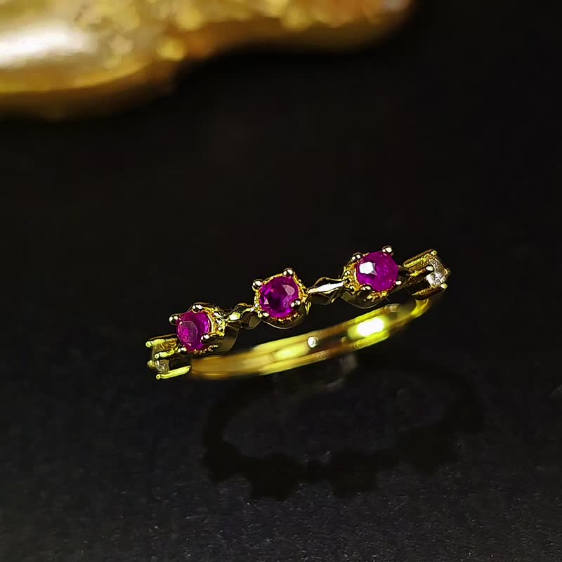 自信•活力•姻缘|公主红宝石|天然无烧缅甸纯银日系多颗戒指 - 戒指 - 宝石 