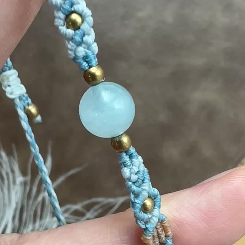 BB122 民族风 蜡线编织 海蓝宝珠 手环 (可调长度) - 手链/手环 - 宝石 蓝色