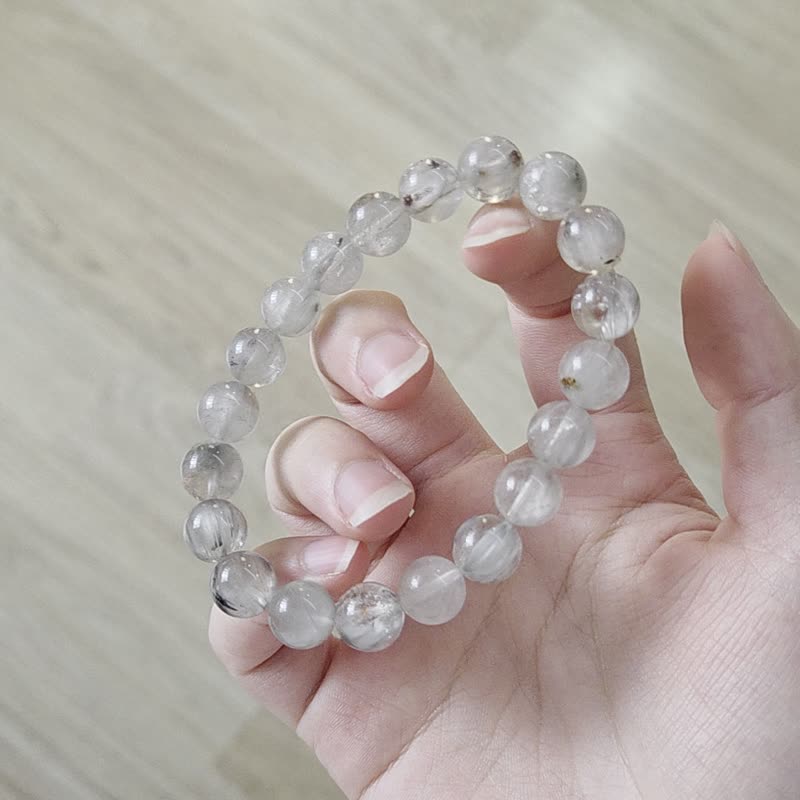 小精品 极稀有凤凰体灰蓝兔毛 异象共生幽灵水晶手链10MM 治愈能 - 手链/手环 - 水晶 灰色