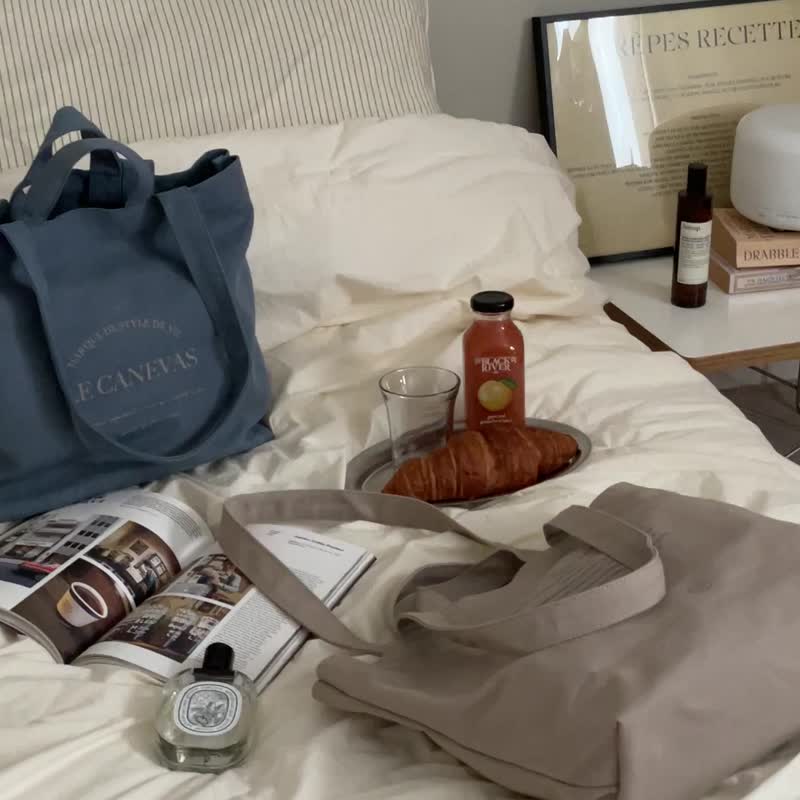 韩国 The Ally | CLAIR ECO BAG | 帆布袋 | 全蓝 | 环保袋 手袋 - 手提包/手提袋 - 棉．麻 蓝色