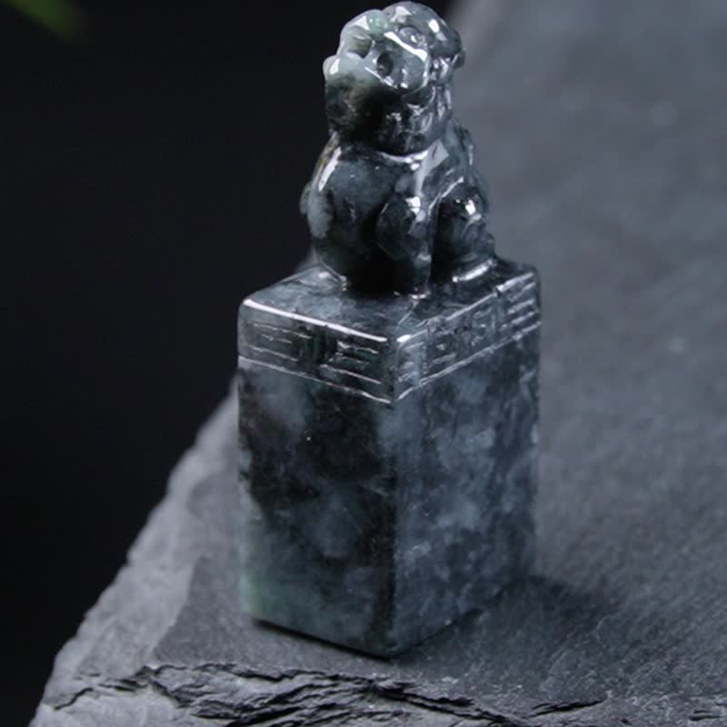 【招财神兽】乌鸡翡翠貔貅印章 | 天然缅甸玉翡翠A货 | 送礼 - 印章/印台 - 玉石 黑色