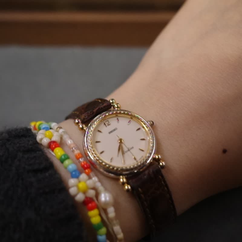 中古Seiko Exceline系列镀金麦穗纹复古女表 - 女表 - 其他金属 金色