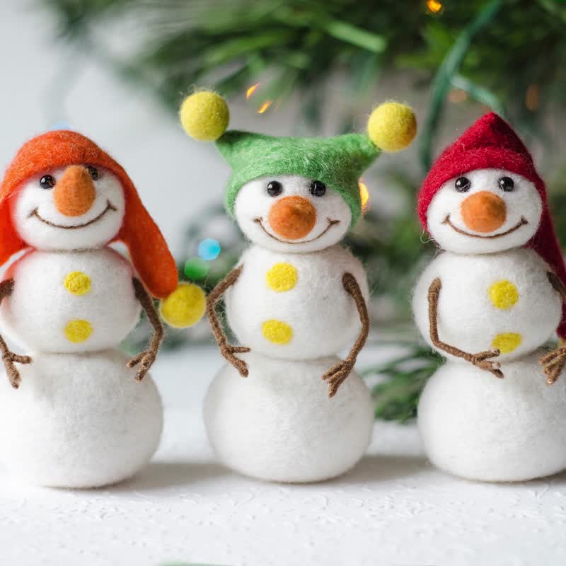 Set of 3 Handmade Felted Snowman Decor Customized Gift Christmas gift wrapping - 其他 - 羊毛 白色