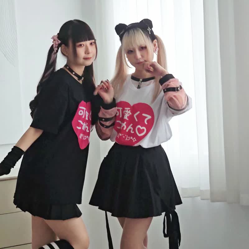 原创抱歉我这么可爱动漫梗爱心汉字颜文字纯棉短袖T恤JJE10023 - 女装 T 恤 - 棉．麻 