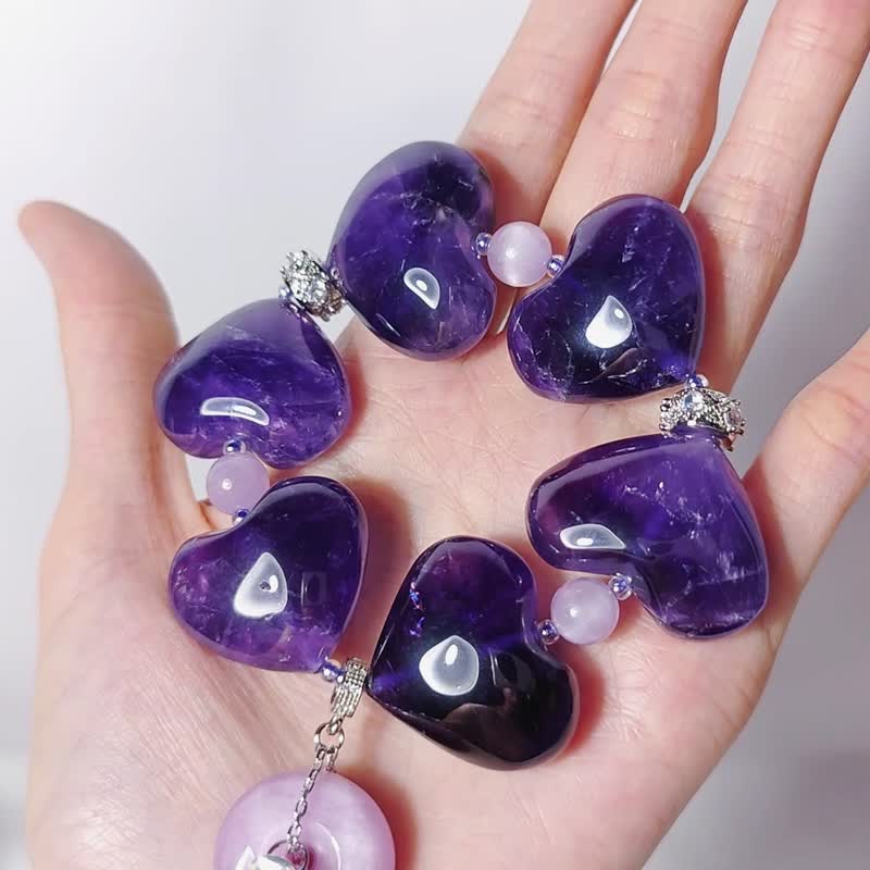 紫水晶 心想事成 紫锂辉 古钱招财 智慧 大宝石手链 单品 礼物 - 手链/手环 - 宝石 紫色