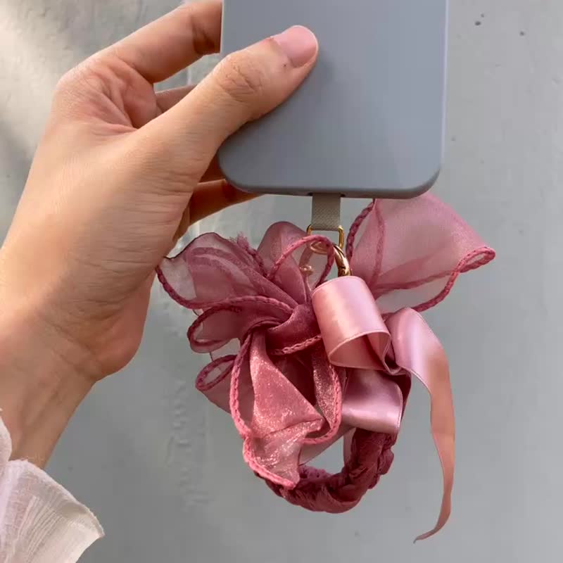 沙粉色 花 编织 4way 手机挂绳 头饰 匙扣 手腕花 手工 - 手机配件 - 其他人造纤维 粉红色