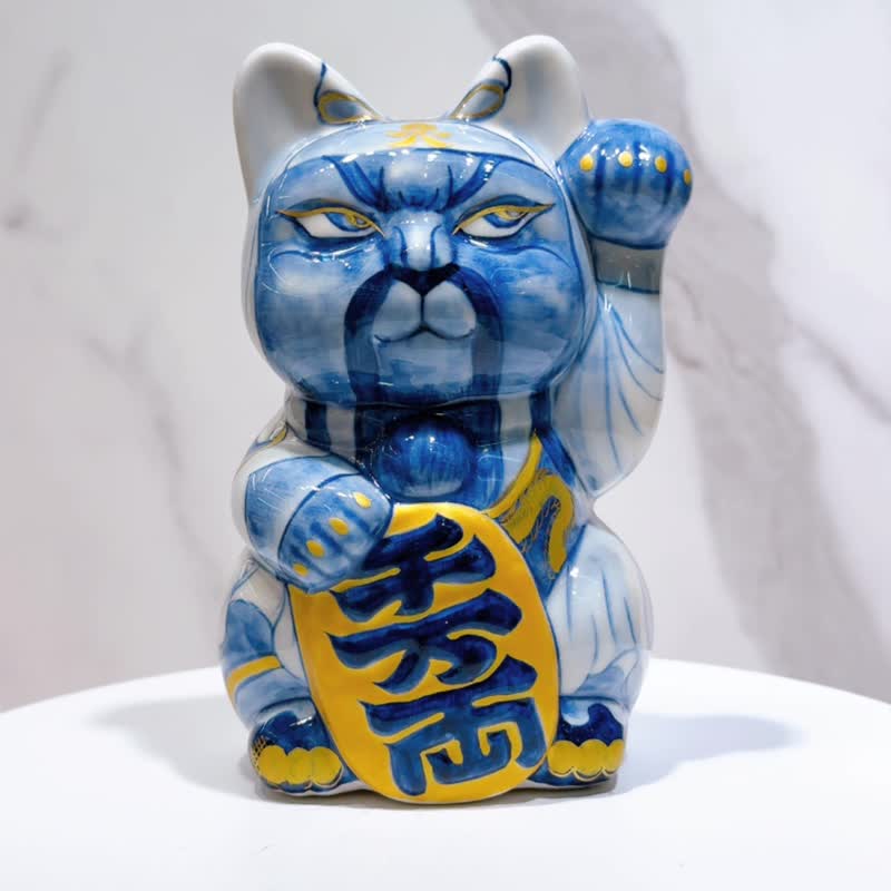 【染义招福】日本清水烧招财猫 | 染付 - 关羽 - 摆饰 - 瓷 多色